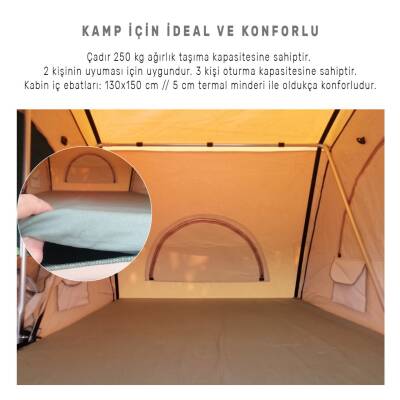 3 Kişilik Araç Üstü Termal Kamp Çadırı 4 Mevsim 150x220 - 4