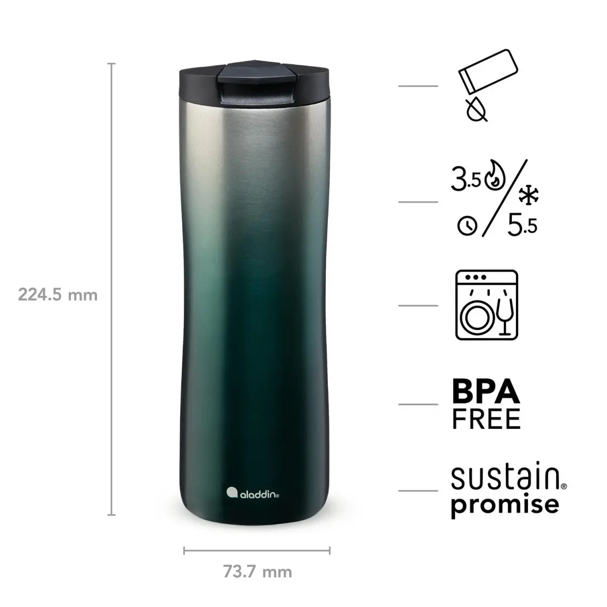 Aladdin Urban Thermavac™ Paslanmaz Çelik Seyahat Termos Bardak 0.47 Lt Yeşil - 2