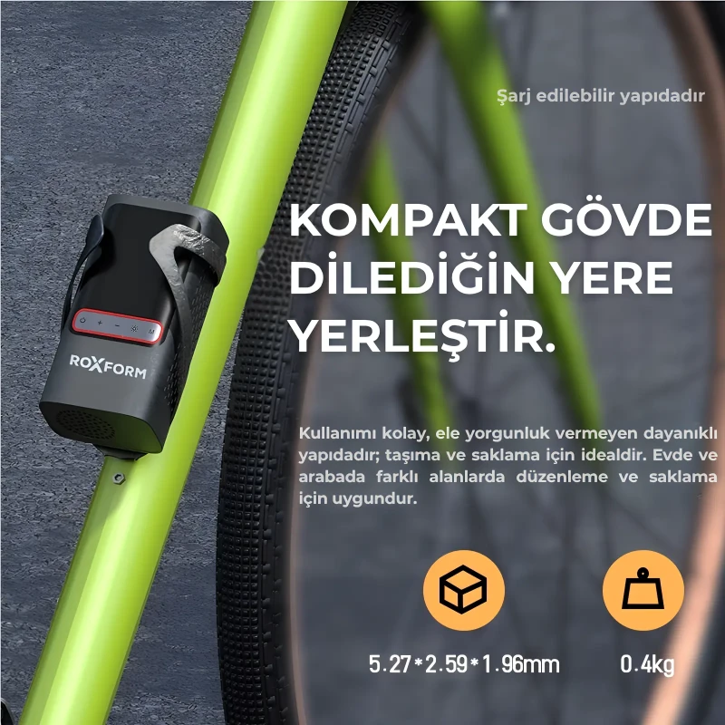 Roxform Car Air Pump – 80W Güçlü Taşınabilir Araç Lastik Şişirme Pompası | 4.000 mAh Batarya, 150 PSI - 3