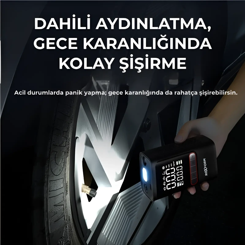 Roxform Car Air Pump – 80W Güçlü Taşınabilir Araç Lastik Şişirme Pompası | 4.000 mAh Batarya, 150 PSI - 4