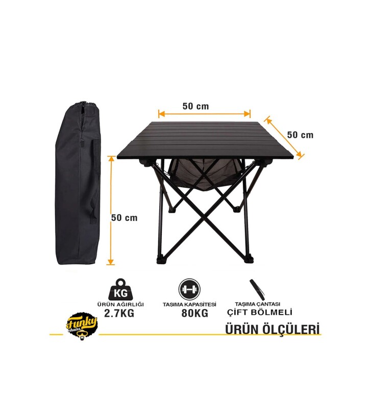 FUNKY CHAIRS Black Çantalı Katlanabilir Kamp Masası Küçük (50 x 55 X 53cm) - 3