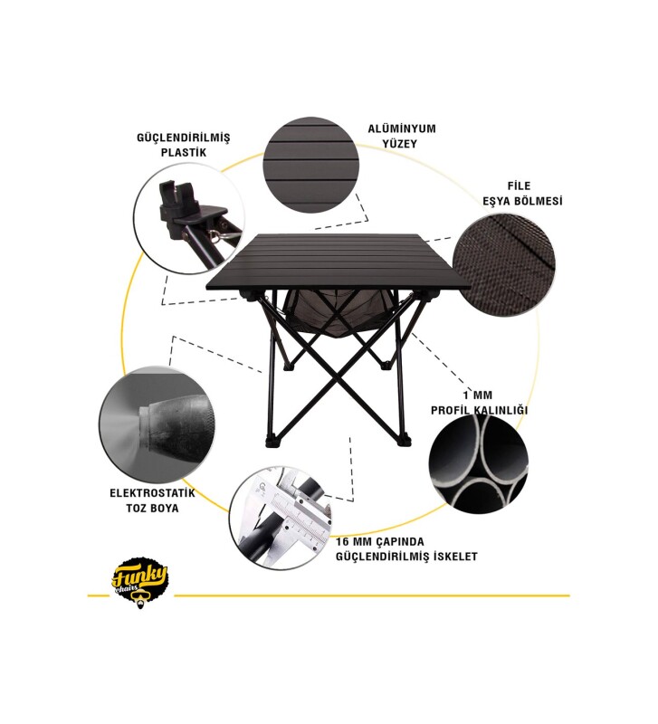 FUNKY CHAIRS Black Çantalı Katlanabilir Kamp Masası Küçük (50 x 55 X 53cm) - 4