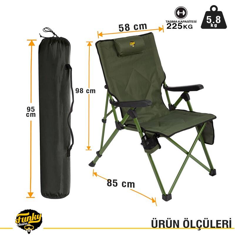 FUNKY CHAIRS Comfort 3 Kademeli Katlanabilir Kamp Sandalyesi - Haki - 3