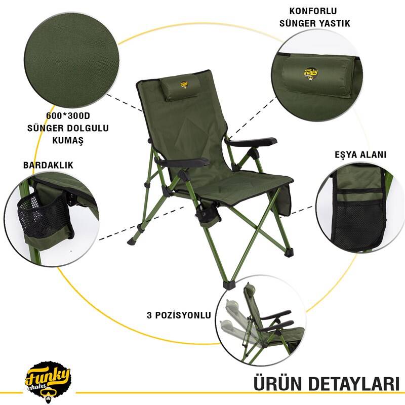 FUNKY CHAIRS Comfort 3 Kademeli Katlanabilir Kamp Sandalyesi - Haki - 6