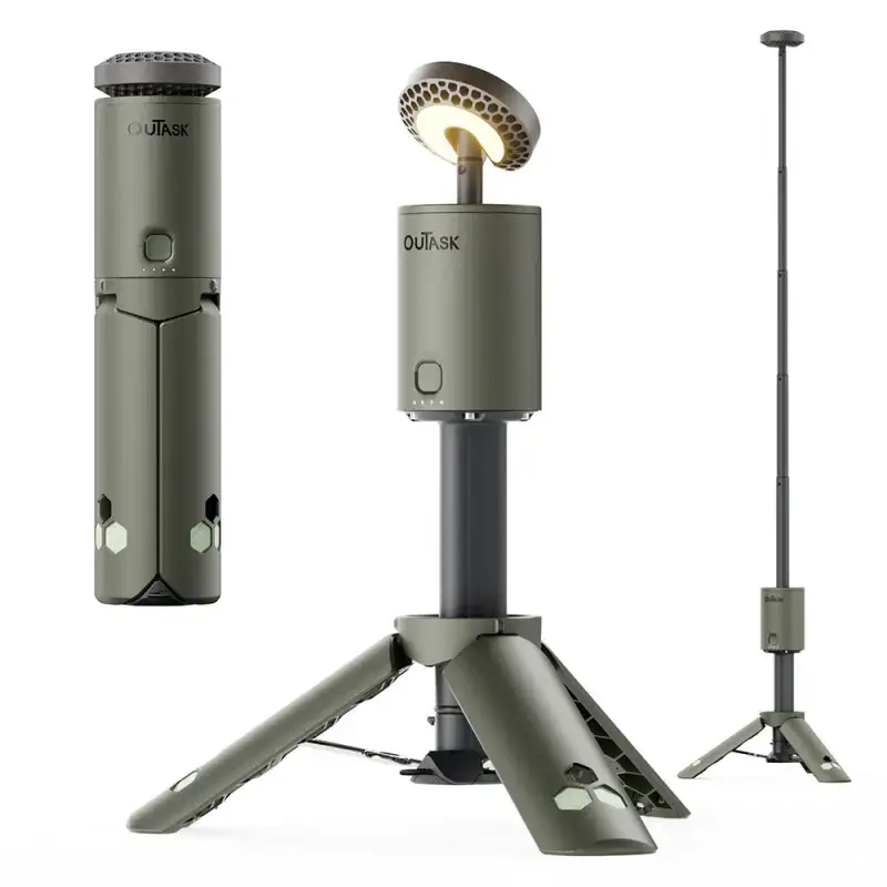 OUTASK Teleskopik Taşınabilir Şarjlı Kamp ve Balıkçı Feneri, Katlanabilir, Manyetik, 12000mAh Bataryalı, Powerbank Özellikli, Su Geçirmez, LED 720° Aydınlatma, Kamp Lambası, El Feneri - 1
