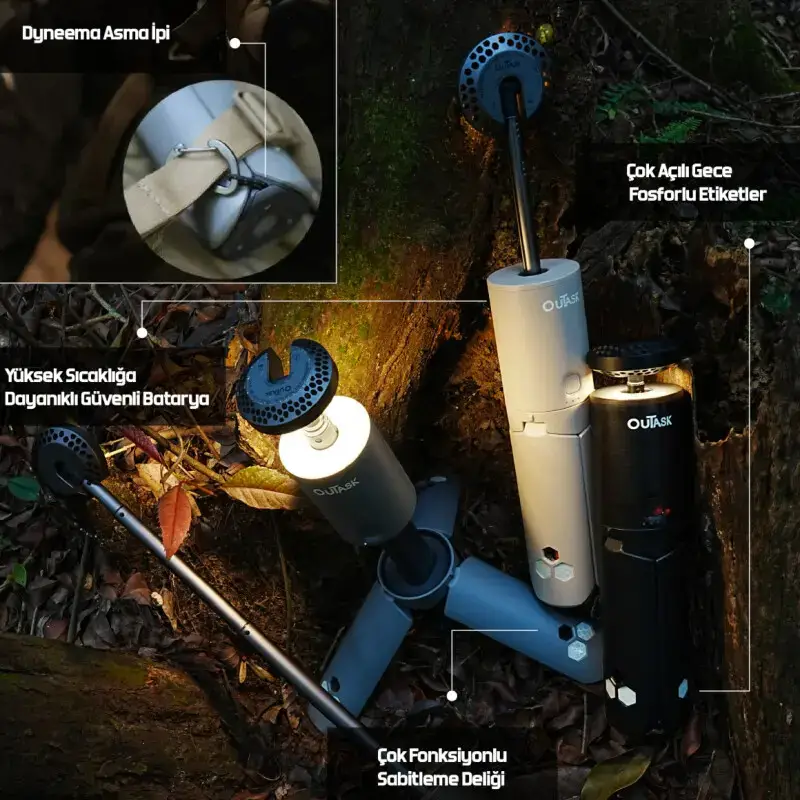 OUTASK Teleskopik Taşınabilir Şarjlı Kamp ve Balıkçı Feneri, Katlanabilir, Manyetik, 12000mAh Bataryalı, Powerbank Özellikli, Su Geçirmez, LED 720° Aydınlatma, Kamp Lambası, El Feneri - 13