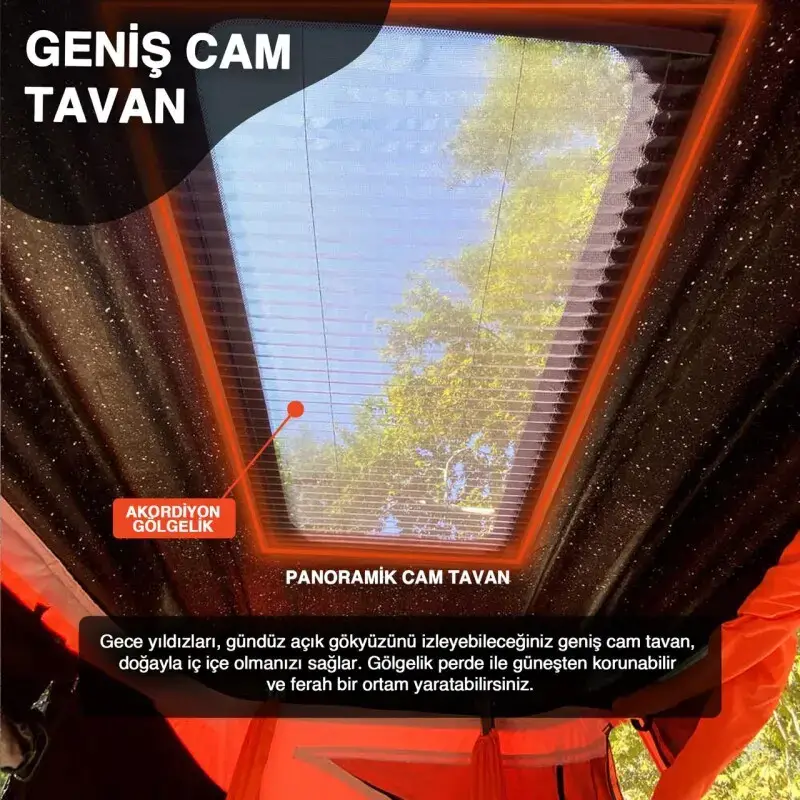 Roxform 2 Kişilik Yeni Nesil Araç Üstü Çadır Cam Tavanlı Tüm Araçlara Uyumlu 4 Mevsim Termal Çadır 210x130cm - 7