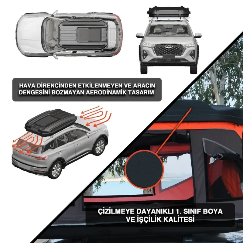 Roxform 2 Kişilik Yeni Nesil Araç Üstü Çadır Cam Tavanlı Tüm Araçlara Uyumlu 4 Mevsim Termal Çadır 210x130cm - 12