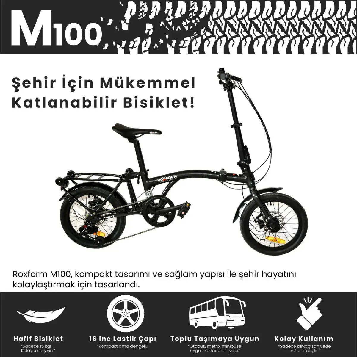 Roxform M-100 Katlanır Bisiklet – 16 Jant, 5 Vites, Alüminyum Kadro - 2