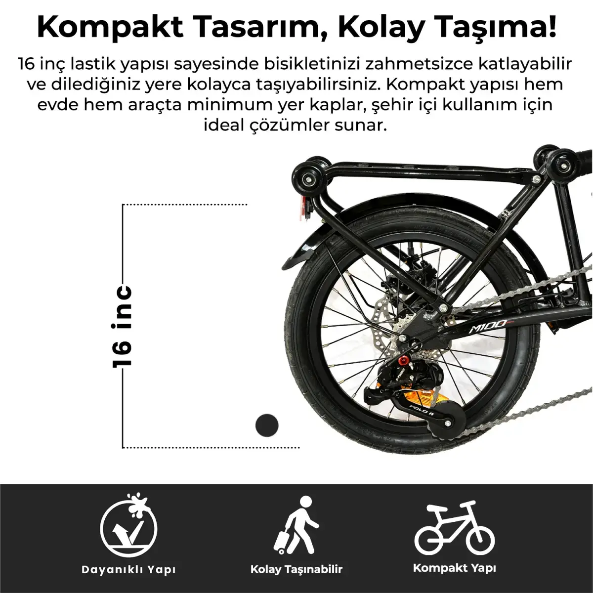 Roxform M-100 Katlanır Bisiklet – 16 Jant, 5 Vites, Alüminyum Kadro - 4