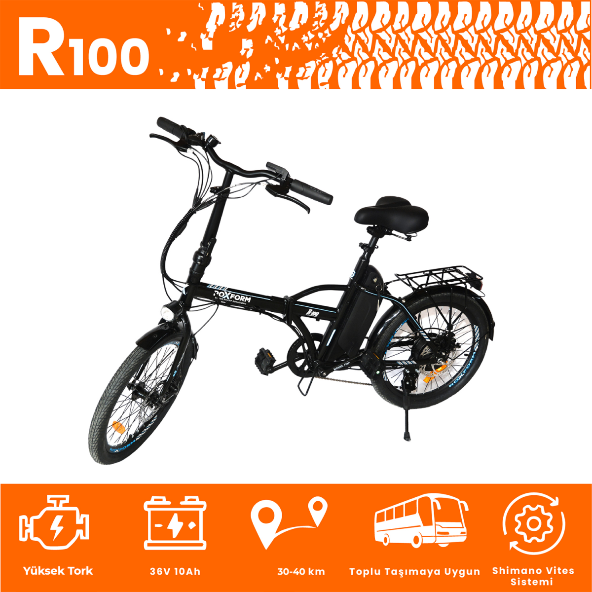 Roxform R-100 Elektrikli Katlanabilir Bisiklet 20 İnç Şehir Bisikleti - 22