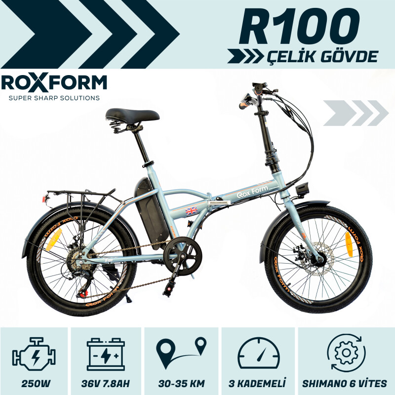 Roxform R-100 Elektrikli Katlanabilir Bisiklet 20 İnç Titanyum Mavi - 2