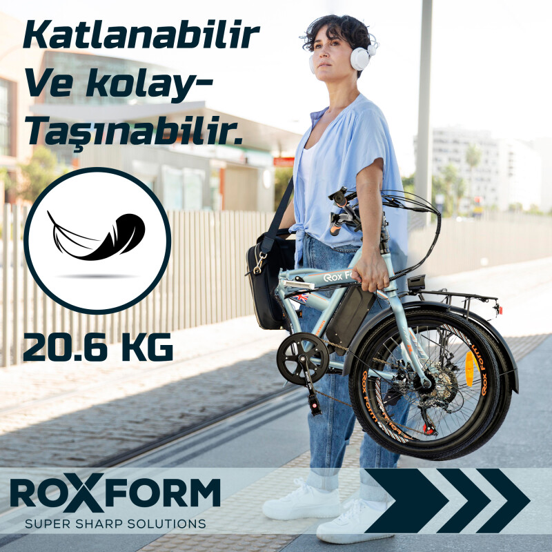 Roxform R-100 Elektrikli Katlanabilir Bisiklet 20 İnç Titanyum Mavi - 6