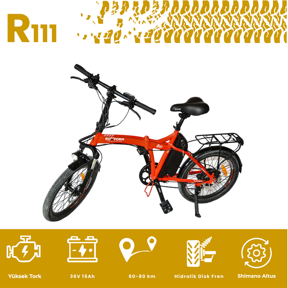 Roxform R-111 Elektrikli Katlanabilir Bisiklet 15AH Shimano Altus Hidrolik Fren Alüminyum Kadro - 45