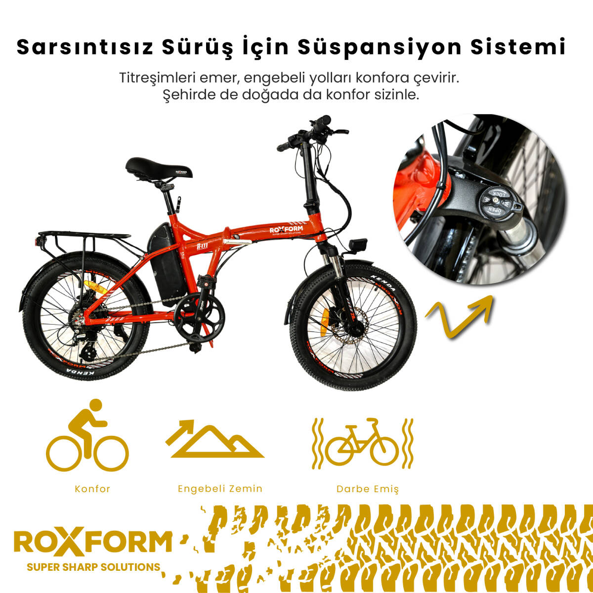 Roxform R-111 Elektrikli Katlanabilir Bisiklet 15AH Shimano Altus Hidrolik Fren Alüminyum Kadro - 50