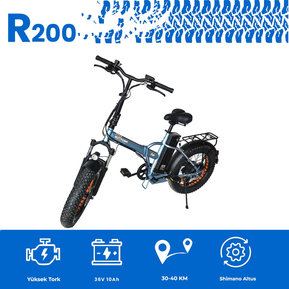 Roxform R-200 Elektrikli Katlanabilir Bisiklet 10AH Shimano Altus 20 İnç Şehir Bisikleti - 44