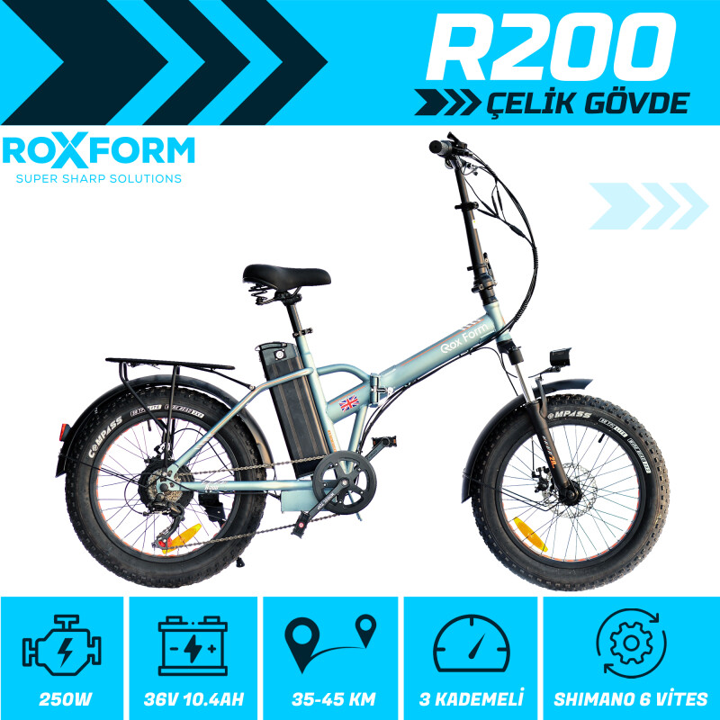 Roxform R-200 Elektrikli Katlanabilir Bisiklet 20 İnç Titanyum Mavi - 2