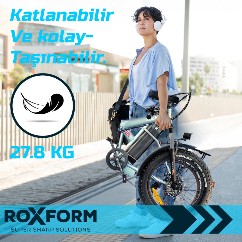 Roxform R-200 Elektrikli Katlanabilir Bisiklet 20 İnç Titanyum Mavi - 6