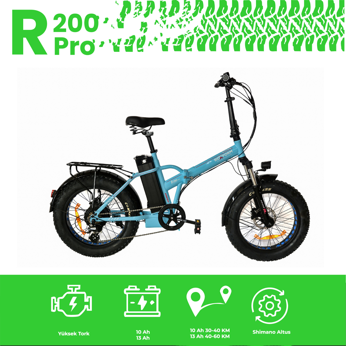 Roxform R-200 PRO Elektrikli Katlanabilir Bisiklet 10AH/13AH Shimano Altus Hidrolik Fren Şehir Bisikleti - 40
