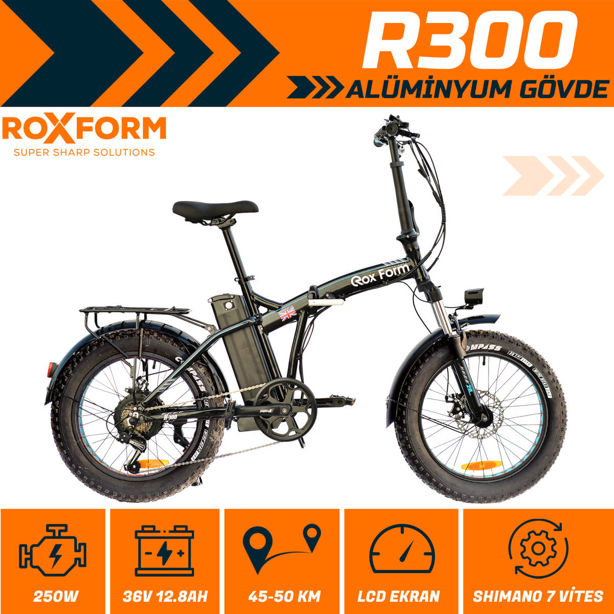 Roxform R-300 Elektrikli Katlanabilir Bisiklet 20 İnç Siyah - 2