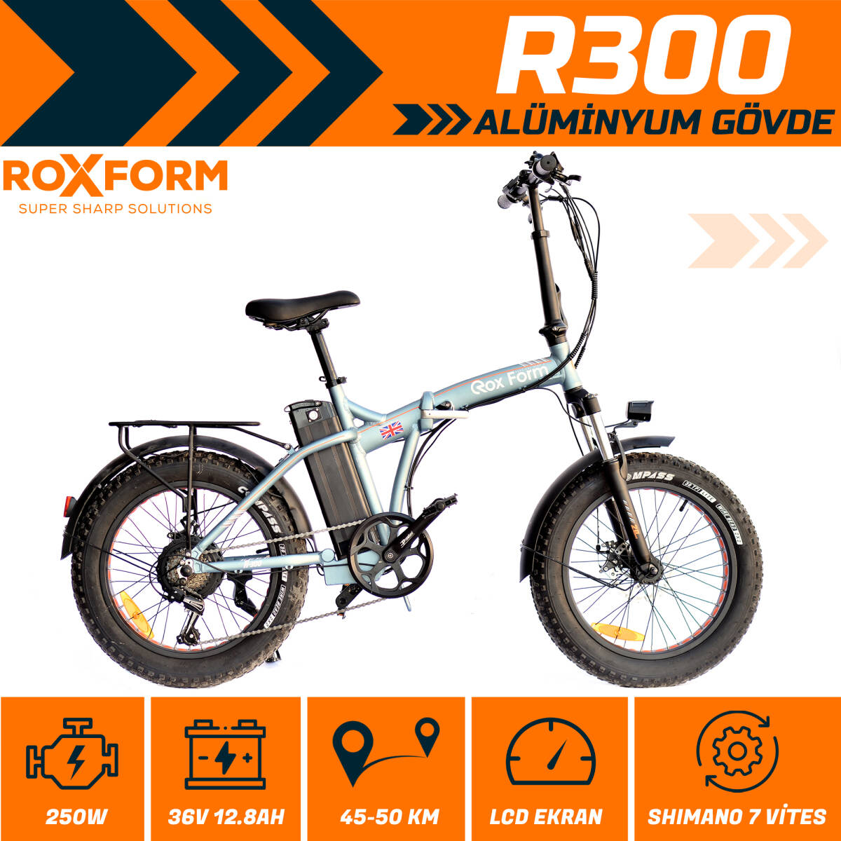 Roxform R-300 Elektrikli Katlanabilir Bisiklet 20 İnç Titanyum Mavi - 2