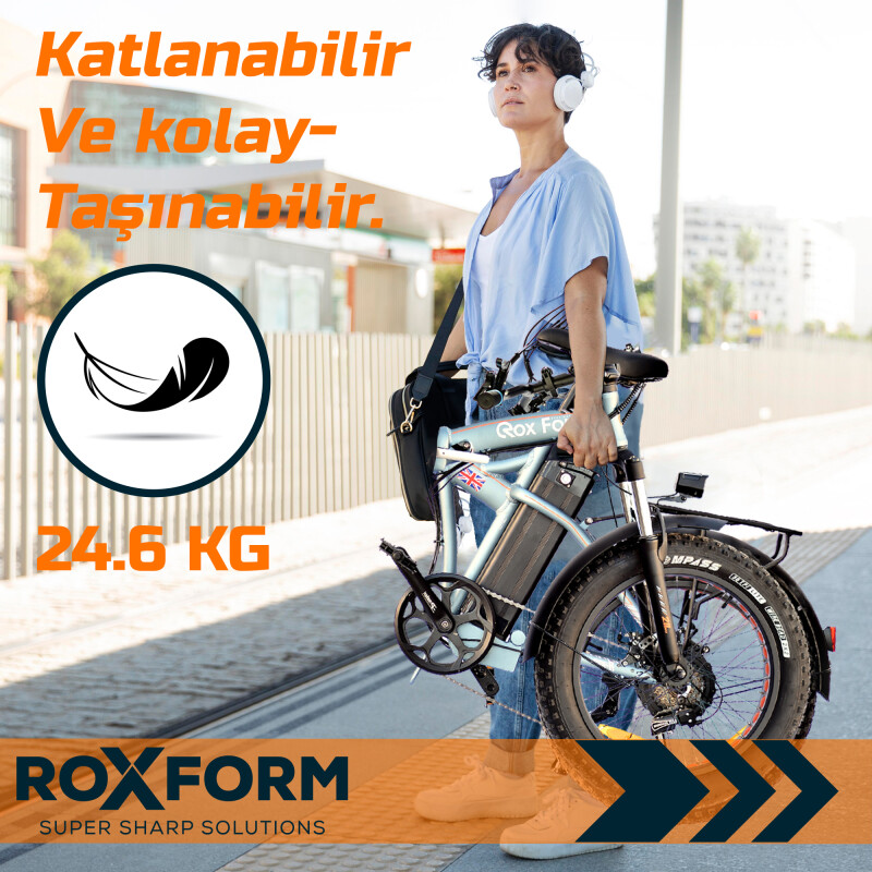 Roxform R-300 Elektrikli Katlanabilir Bisiklet 20 İnç Titanyum Mavi - 6