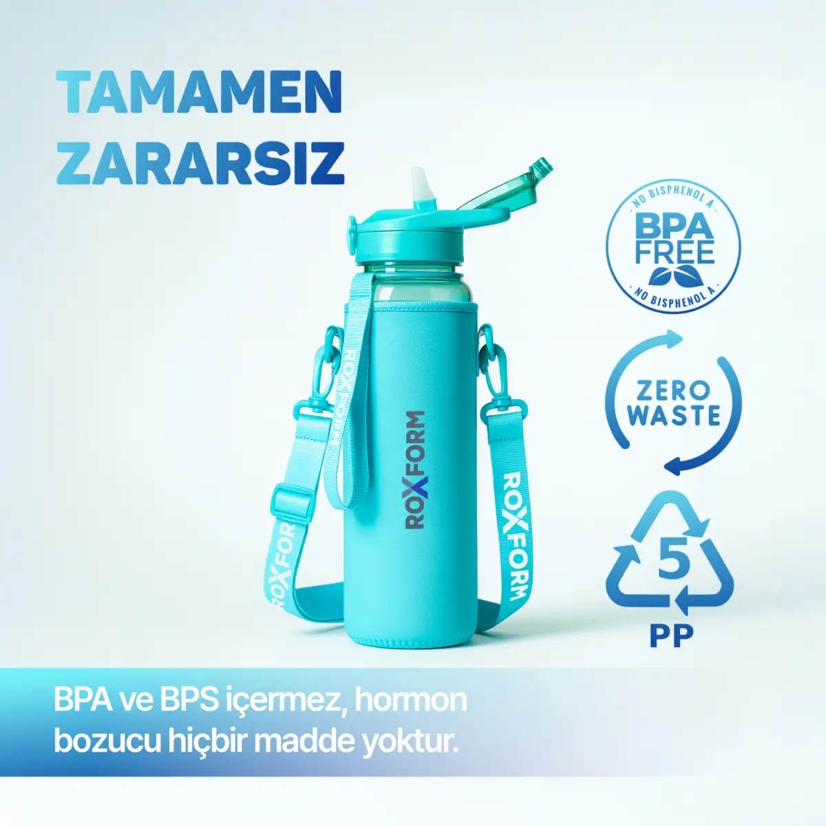 Roxform Suluk Matara 1100 ml, Premium PP Malzeme, Sağlıklı BPA & BPS İçermez, Kılıflı, Çift Kapaklı, Koku Yapmaz, Sızdırmaz ve Dayanıklı, Mavi - 9