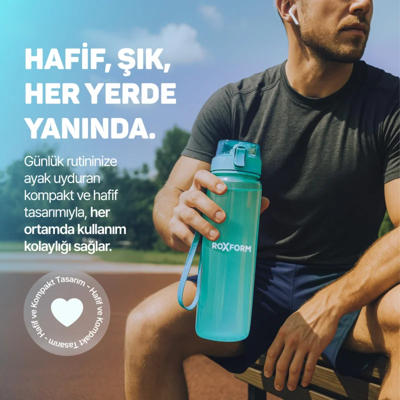 Roxform Suluk Matara 1100 ml, Premium PP Malzeme, Sağlıklı BPA & BPS İçermez, Kılıflı, Çift Kapaklı, Koku Yapmaz, Sızdırmaz ve Dayanıklı, Mavi - 12