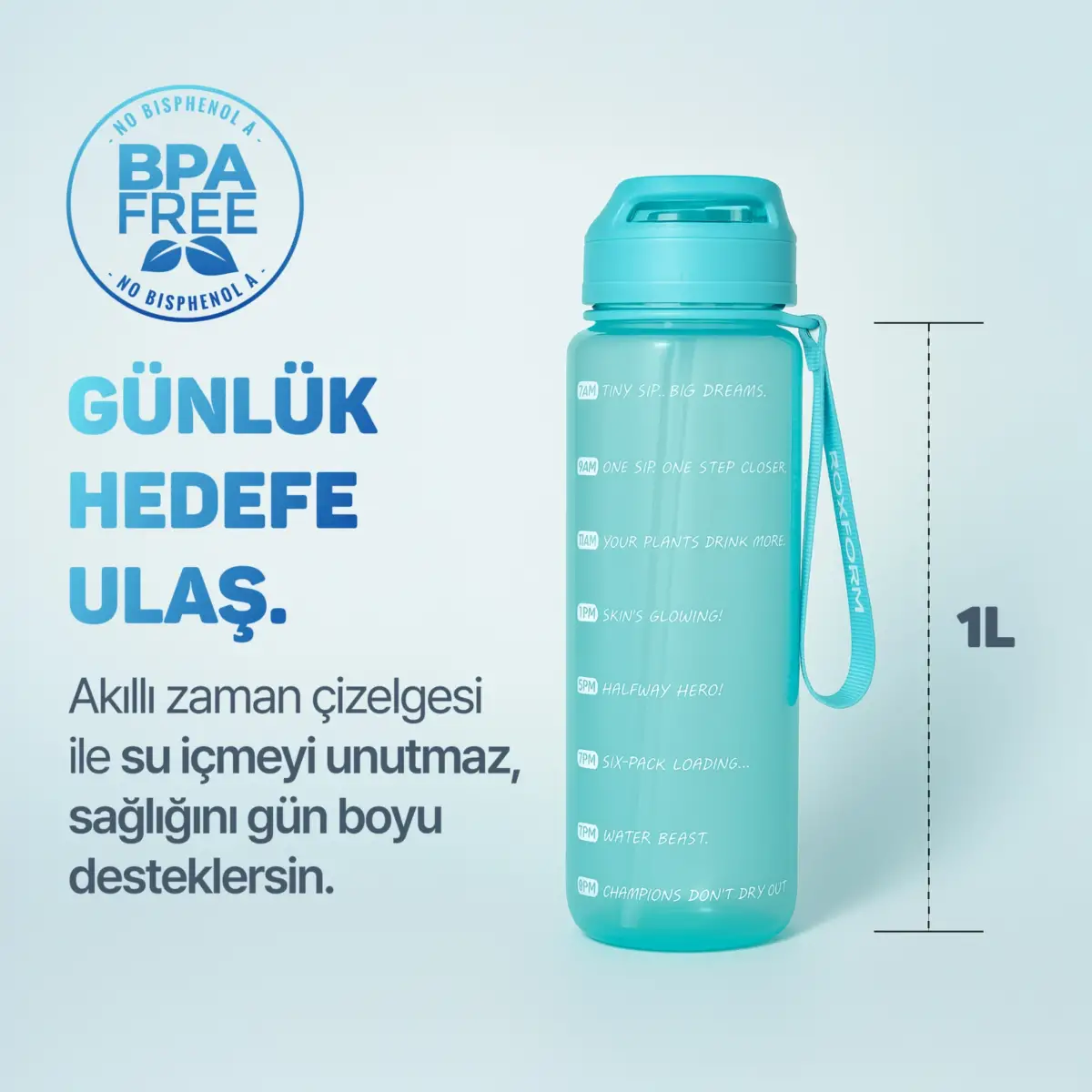 Roxform Suluk Matara 1100 ml, Premium PP Malzeme, Sağlıklı BPA & BPS İçermez, Kılıflı, Çift Kapaklı, Koku Yapmaz, Sızdırmaz ve Dayanıklı, Mavi - 8