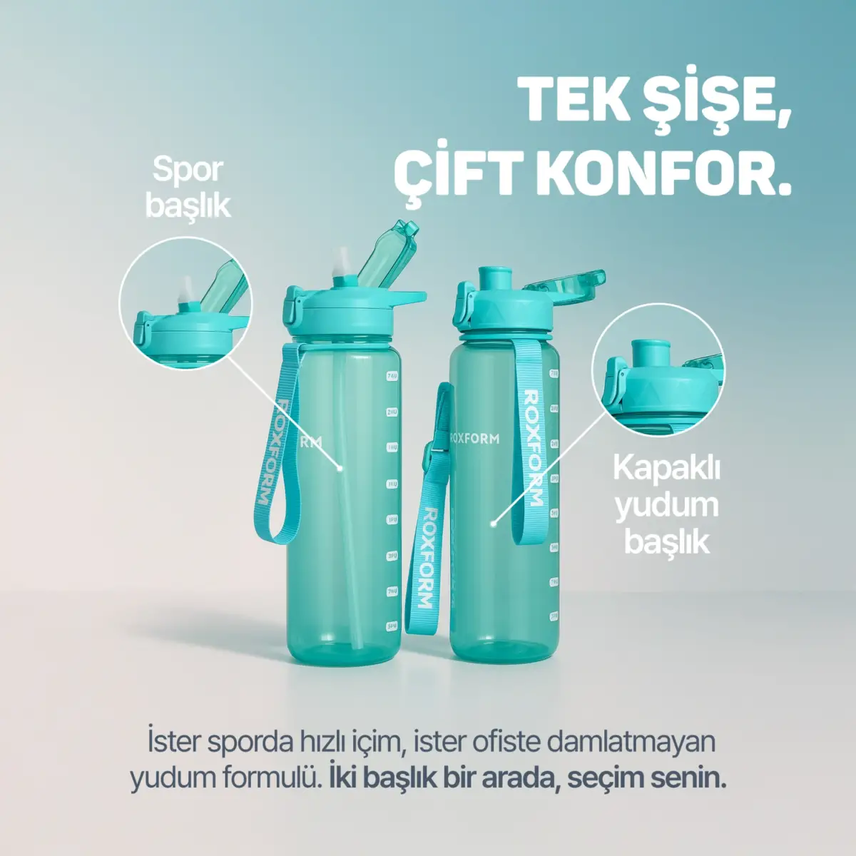 Roxform Suluk Matara 1100 ml, Premium PP Malzeme, Sağlıklı BPA & BPS İçermez, Kılıflı, Çift Kapaklı, Koku Yapmaz, Sızdırmaz ve Dayanıklı, Mavi - 6