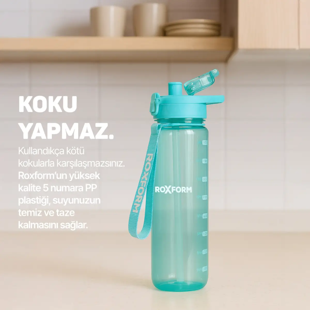 Roxform Suluk Matara 1100 ml, Premium PP Malzeme, Sağlıklı BPA & BPS İçermez, Kılıflı, Çift Kapaklı, Koku Yapmaz, Sızdırmaz ve Dayanıklı, Mavi - 7