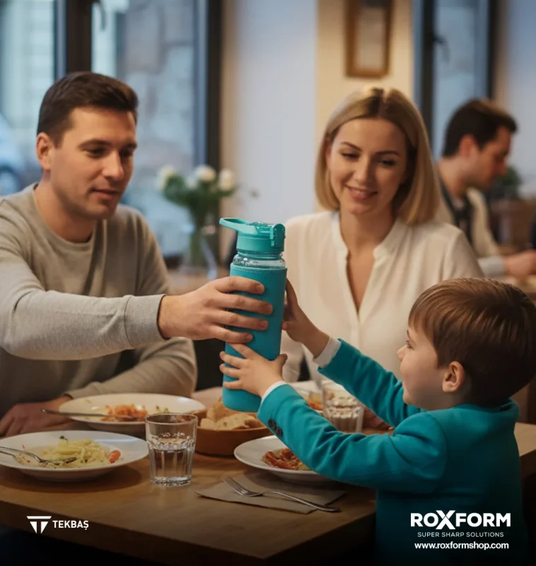 Roxform Suluk Matara 1100 ml, Premium PP Malzeme, Sağlıklı BPA & BPS İçermez, Kılıflı, Çift Kapaklı, Koku Yapmaz, Sızdırmaz ve Dayanıklı, Mavi - 3