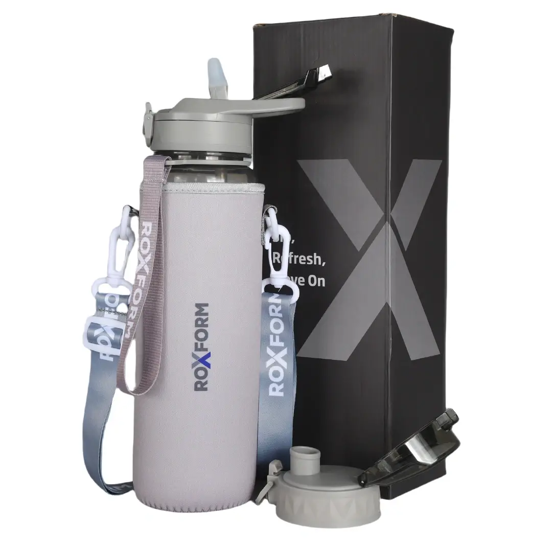 Roxform Suluk Matara 1100 ml, Premium PP Malzeme, Sağlıklı BPA & BPS İçermez, Kılıflı, Çift Kapaklı, Koku Yapmaz, Sızdırmaz ve Dayanıklı, Gri - 1