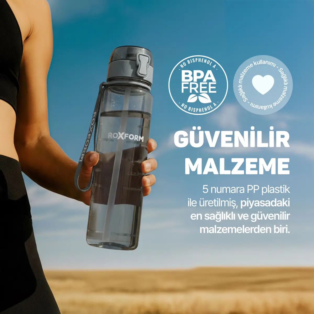 Roxform Suluk Matara 1100 ml, Premium PP Malzeme, Sağlıklı BPA & BPS İçermez, Kılıflı, Çift Kapaklı, Koku Yapmaz, Sızdırmaz ve Dayanıklı, Gri - 10