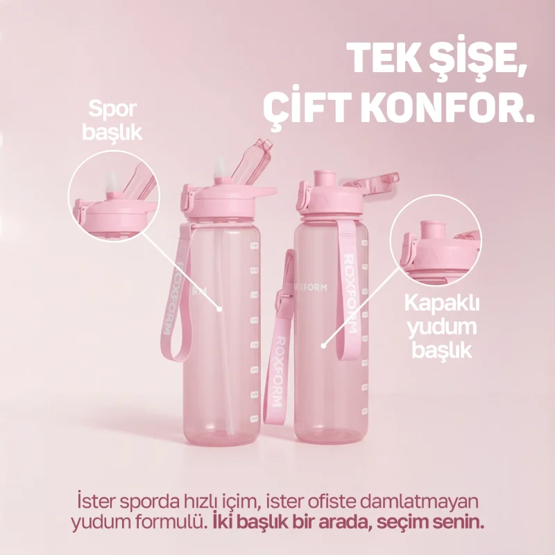 Roxform Suluk Matara 1100 ml, Premium PP Malzeme, Sağlıklı BPA & BPS İçermez, Kılıflı, Çift Kapaklı, Koku Yapmaz, Sızdırmaz ve Dayanıklı, Pembe - 6