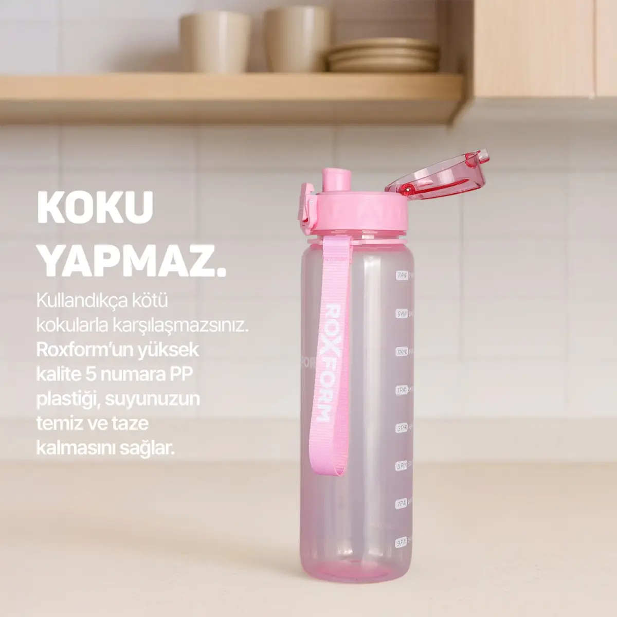 Roxform Suluk Matara 1100 ml, Premium PP Malzeme, Sağlıklı BPA & BPS İçermez, Kılıflı, Çift Kapaklı, Koku Yapmaz, Sızdırmaz ve Dayanıklı, Pembe - 7