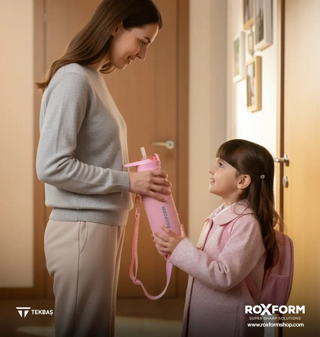 Roxform Suluk Matara 1100 ml, Premium PP Malzeme, Sağlıklı BPA & BPS İçermez, Kılıflı, Çift Kapaklı, Koku Yapmaz, Sızdırmaz ve Dayanıklı, Pembe - 3