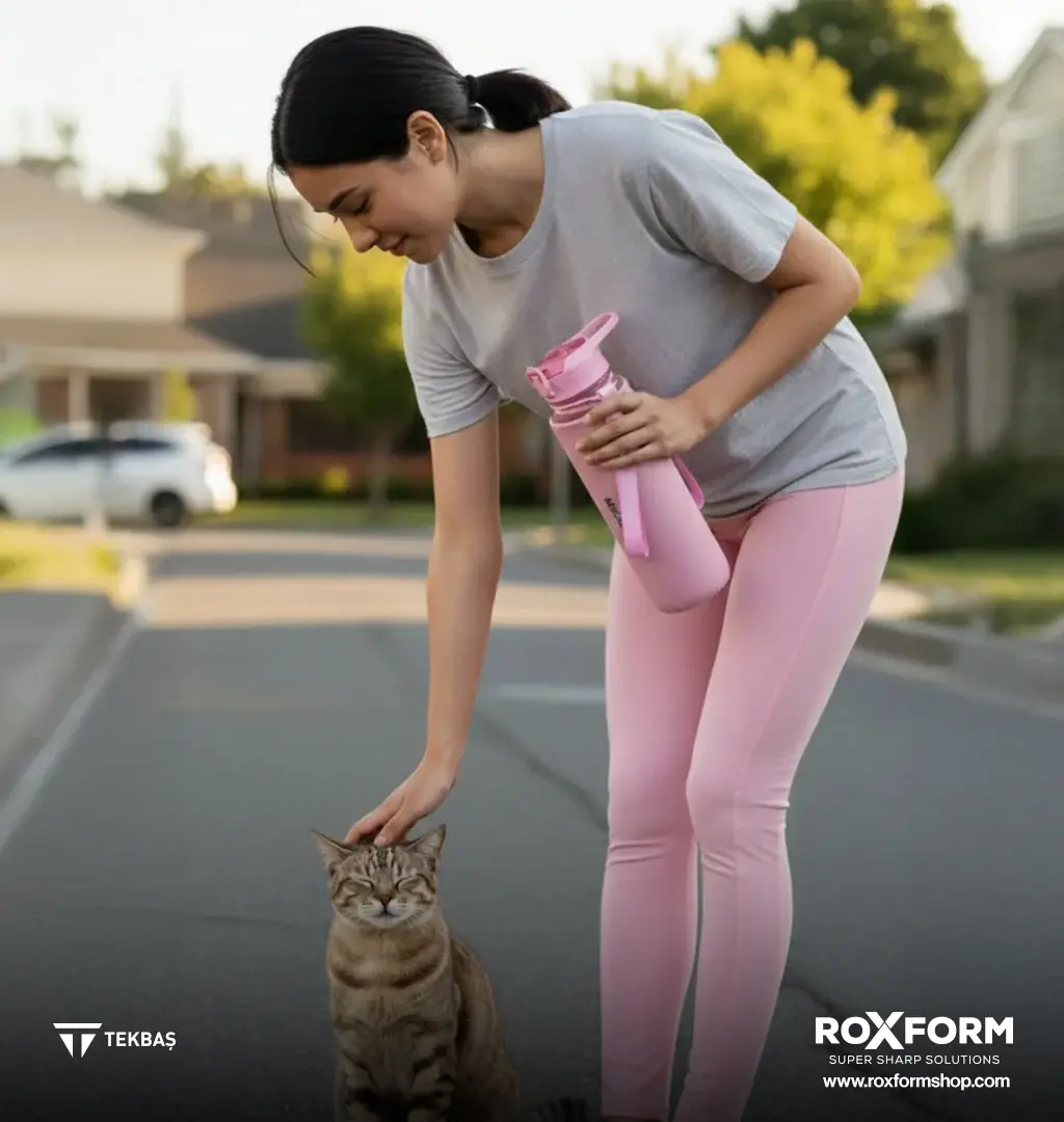 Roxform Suluk Matara 1100 ml, Premium PP Malzeme, Sağlıklı BPA & BPS İçermez, Kılıflı, Çift Kapaklı, Koku Yapmaz, Sızdırmaz ve Dayanıklı, Pembe - 4