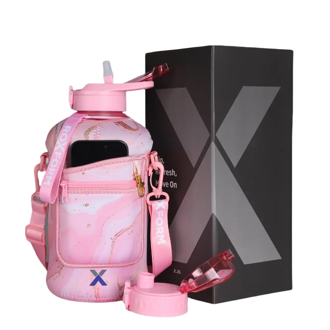 Roxform Suluk Matara 2200 ml, Premium PP Malzeme, Sağlıklı BPA & BPS İçermez, Kılıflı, Çift Kapaklı, Koku Yapmaz, Sızdırmaz ve Dayanıklı,Pembe Desen Cep Kılıf, Pembe - 1