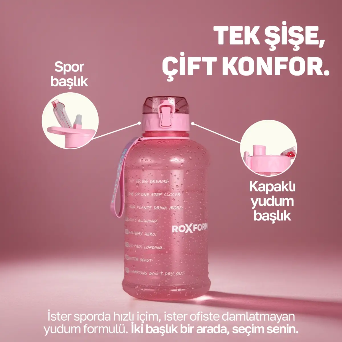 Roxform Suluk Matara 2200 ml, Premium PP Malzeme, Sağlıklı BPA & BPS İçermez, Kılıflı, Çift Kapaklı, Koku Yapmaz, Sızdırmaz ve Dayanıklı,Pembe Desen Cep Kılıf, Pembe - 5