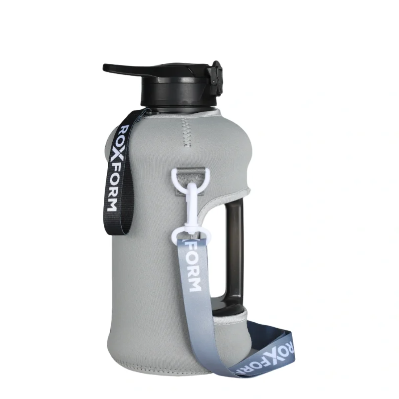 Roxform Suluk Matara 2200 ml, Premium PP Malzeme, Sağlıklı BPA & BPS İçermez, Kılıflı, Çift Kapaklı, Koku Yapmaz, Sızdırmaz ve Dayanıklı, Gri Kılıf, Siyah - 2