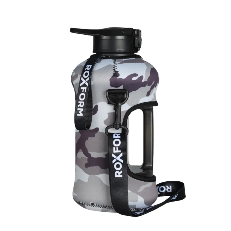 Roxform Suluk Matara 2200 ml, Premium PP Malzeme, Sağlıklı BPA & BPS İçermez, Kılıflı, Çift Kapaklı, Koku Yapmaz, Sızdırmaz ve Dayanıklı, Kamuflaj Kılıf, Siyah - 1