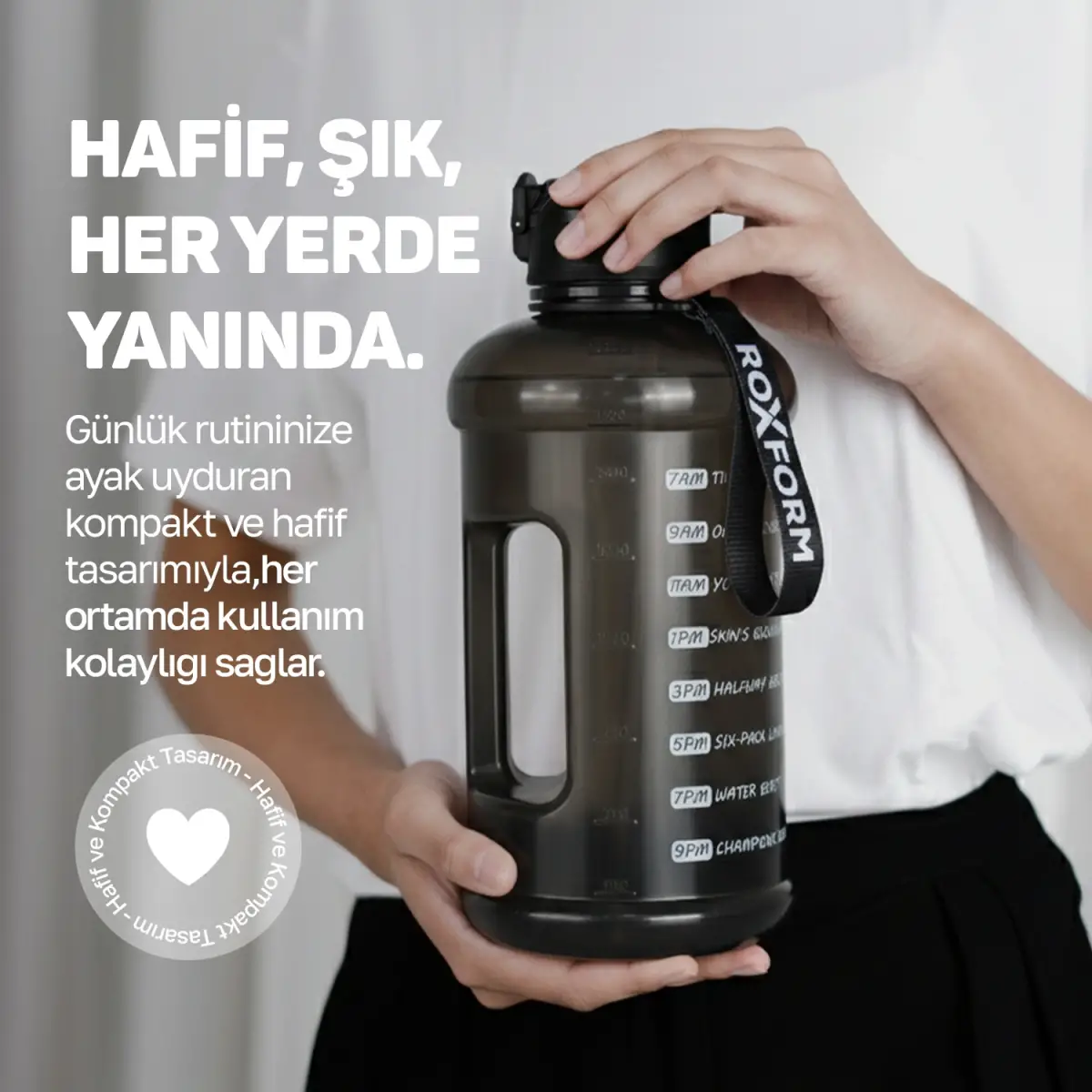 Roxform Suluk Matara 2200 ml, Premium PP Malzeme, Sağlıklı BPA & BPS İçermez, Kılıflı, Çift Kapaklı, Koku Yapmaz, Sızdırmaz ve Dayanıklı, Kamuflaj Kılıf, Siyah - 10