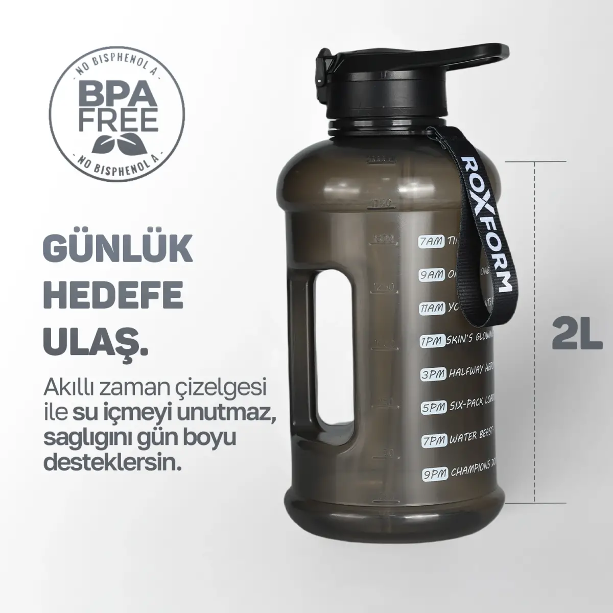 Roxform Suluk Matara 2200 ml, Premium PP Malzeme, Sağlıklı BPA & BPS İçermez, Kılıflı, Çift Kapaklı, Koku Yapmaz, Sızdırmaz ve Dayanıklı, Kamuflaj Kılıf, Siyah - 6
