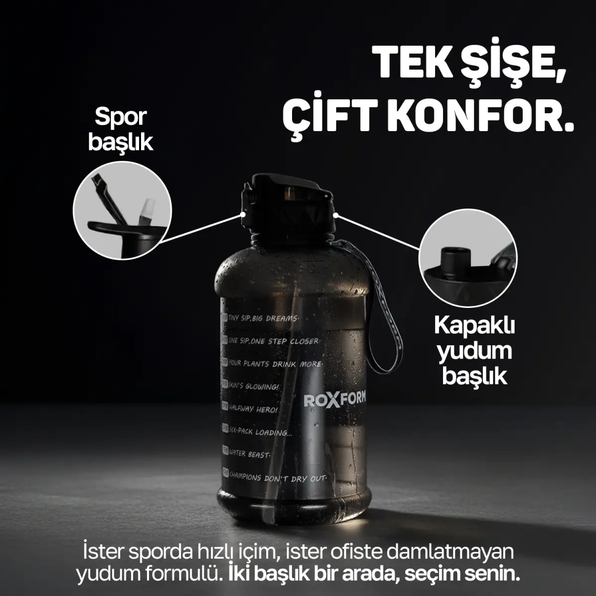 Roxform Suluk Matara 2200 ml, Premium PP Malzeme, Sağlıklı BPA & BPS İçermez, Kılıflı, Çift Kapaklı, Koku Yapmaz, Sızdırmaz ve Dayanıklı, Renkli Grafik Kılıf, Siyah - 5