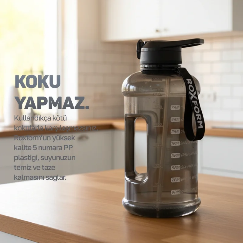 Roxform Suluk Matara 2200 ml, Premium PP Malzeme, Sağlıklı BPA & BPS İçermez, Kılıflı, Çift Kapaklı, Koku Yapmaz, Sızdırmaz ve Dayanıklı, Renkli Grafik Kılıf, Siyah - 6
