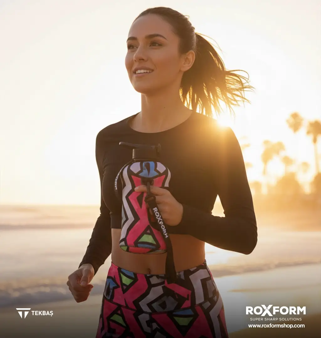 Roxform Suluk Matara 2200 ml, Premium PP Malzeme, Sağlıklı BPA & BPS İçermez, Kılıflı, Çift Kapaklı, Koku Yapmaz, Sızdırmaz ve Dayanıklı, Renkli Grafik Kılıf, Siyah - 2