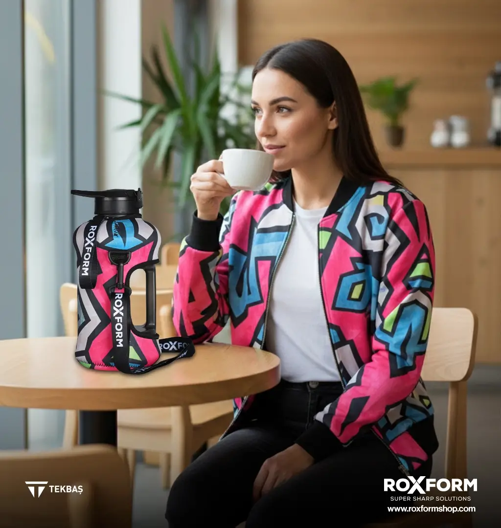 Roxform Suluk Matara 2200 ml, Premium PP Malzeme, Sağlıklı BPA & BPS İçermez, Kılıflı, Çift Kapaklı, Koku Yapmaz, Sızdırmaz ve Dayanıklı, Renkli Grafik Kılıf, Siyah - 3