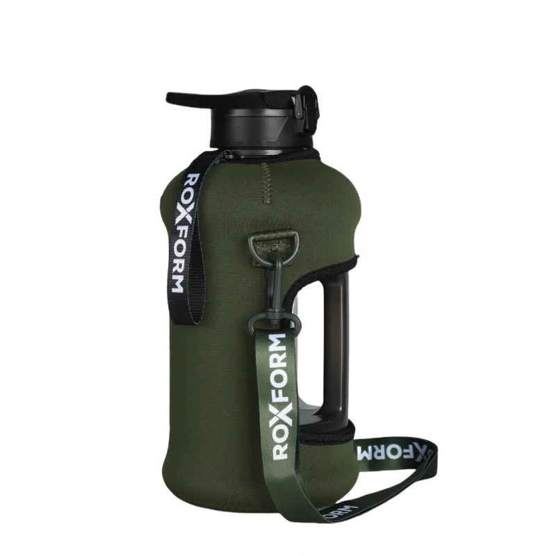 Roxform Suluk Matara 2200 ml, Premium PP Malzeme, Sağlıklı BPA & BPS İçermez, Kılıflı, Çift Kapaklı, Koku Yapmaz, Sızdırmaz ve Dayanıklı, Haki Kılıf, Siyah - 2