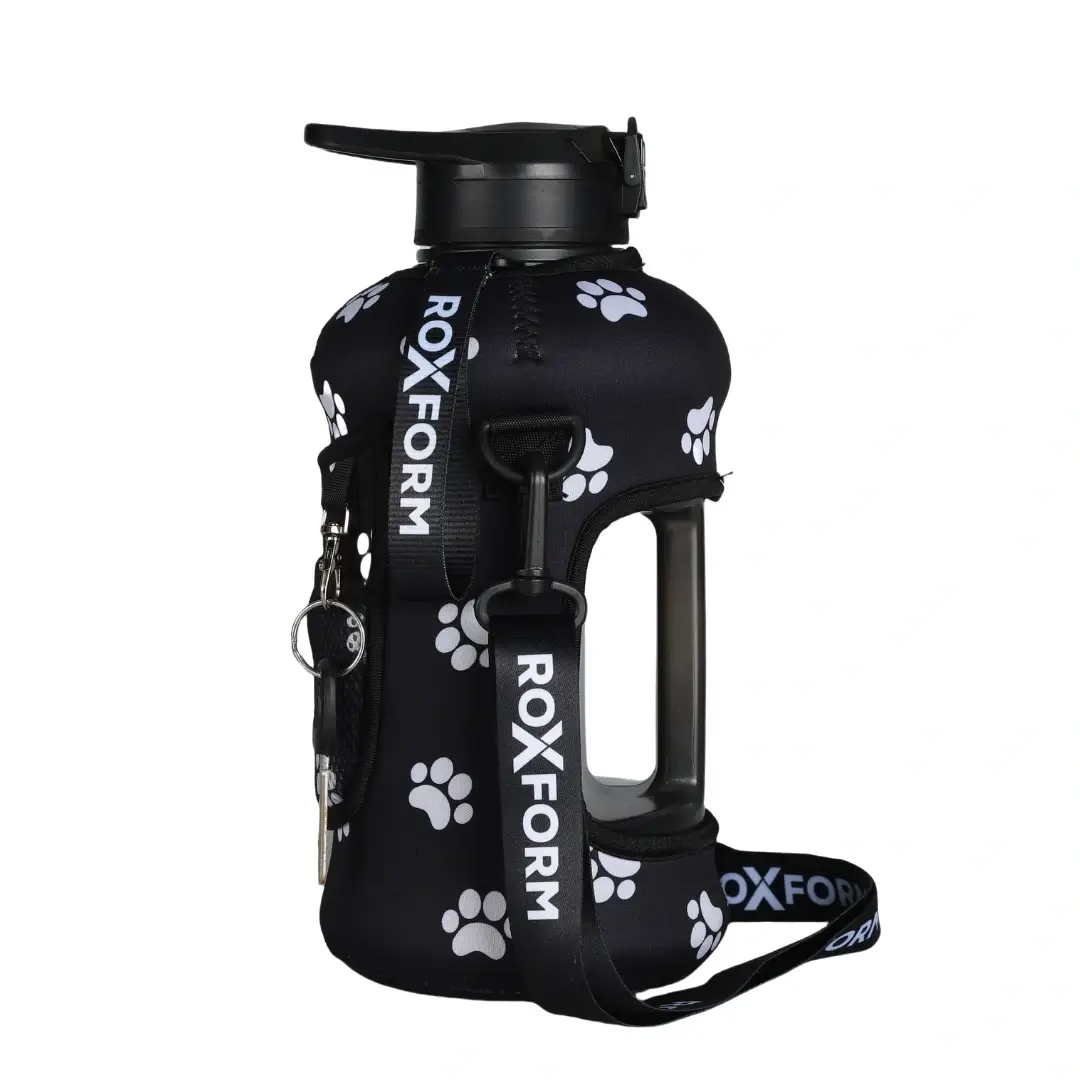 Roxform Suluk Matara 2200 ml, Premium PP Malzeme, Sağlıklı BPA & BPS İçermez, Kılıflı, Çift Kapaklı, Koku Yapmaz, Sızdırmaz ve Dayanıklı, Pati Cep Kılıf, Siyah - 2